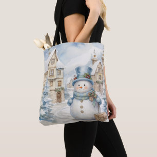BOLSO DE TELA PASTEL BLUE WINTER NAVIDADES SNOWMAN