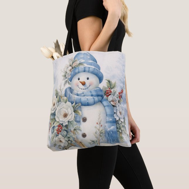 BOLSO DE TELA PASTEL BLUE WINTER NAVIDADES SNOWMAN (Detalle)