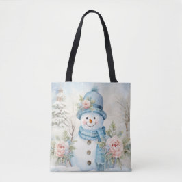 BOLSO DE TELA PASTEL BLUE WINTER NAVIDADES SNOWMAN