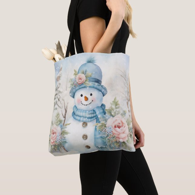 BOLSO DE TELA PASTEL BLUE WINTER NAVIDADES SNOWMAN (Detalle)