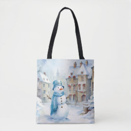 BOLSO DE TELA PASTEL BLUE WINTER NAVIDADES SNOWMAN