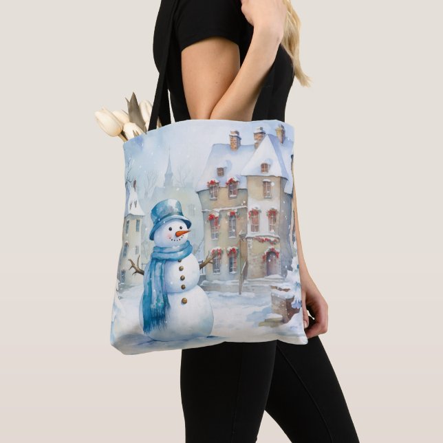 BOLSO DE TELA PASTEL BLUE WINTER NAVIDADES SNOWMAN (Detalle)