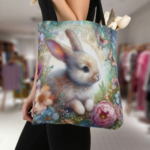 Bolso De Tela Pastel Butterflies Cute Bunny Floral Garden