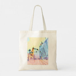 Bolso De Tela Pastel Cityscape Grocery Back