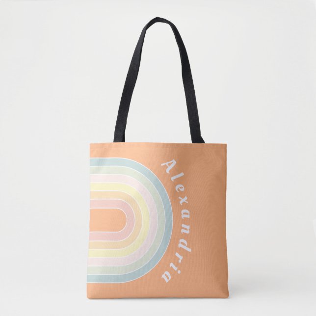Bolso De Tela Pastel de arcoiris retro personalizado (Anverso)