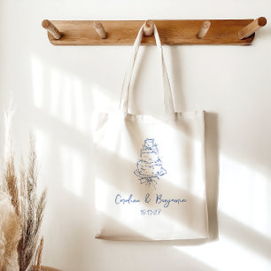 Bolso De Tela Pastel de Boda de Doodle Azul Francés manuscrito p