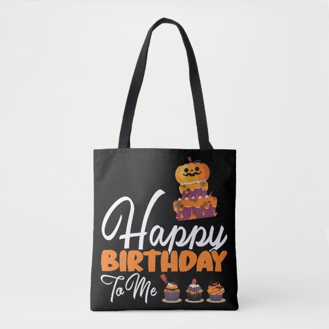 Bolso De Tela Pastel de cumpleaños de Halloween Feliz cumpleaños (Anverso)