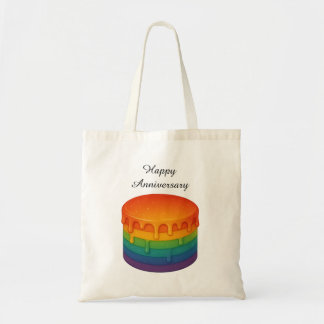 Bolso De Tela Pastel de goteo en arco iris - Feliz aniversario