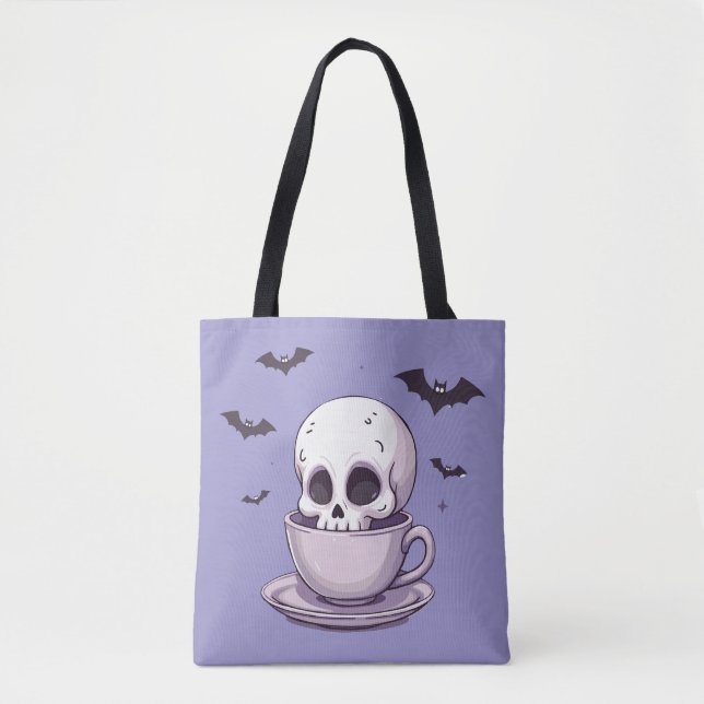 Bolso De Tela Pastel Goth Skull in Teacup (Anverso)