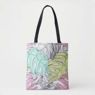 Bolso De Tela Pastel monstera hoja de palma de hoja tropical acu