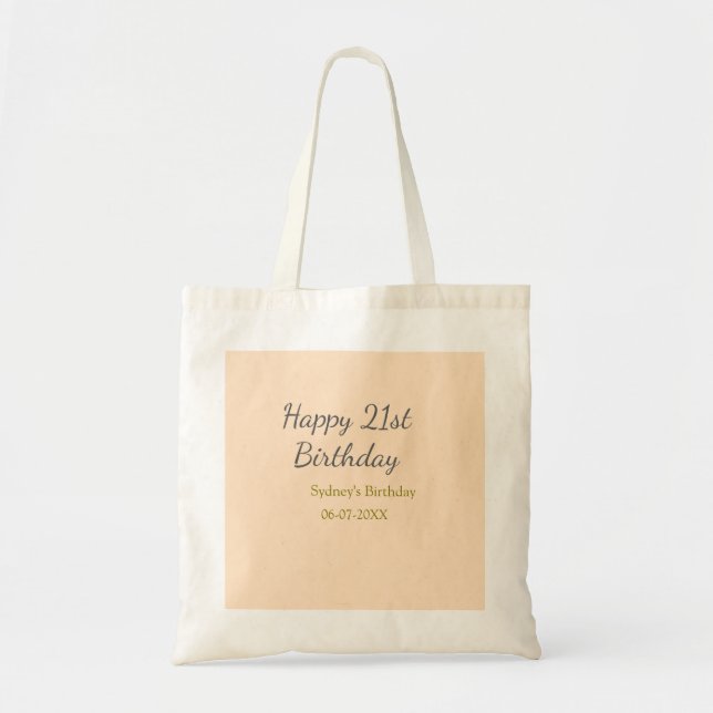Bolso De Tela Pastel orange gray happy 21st birthday name date (Frente)