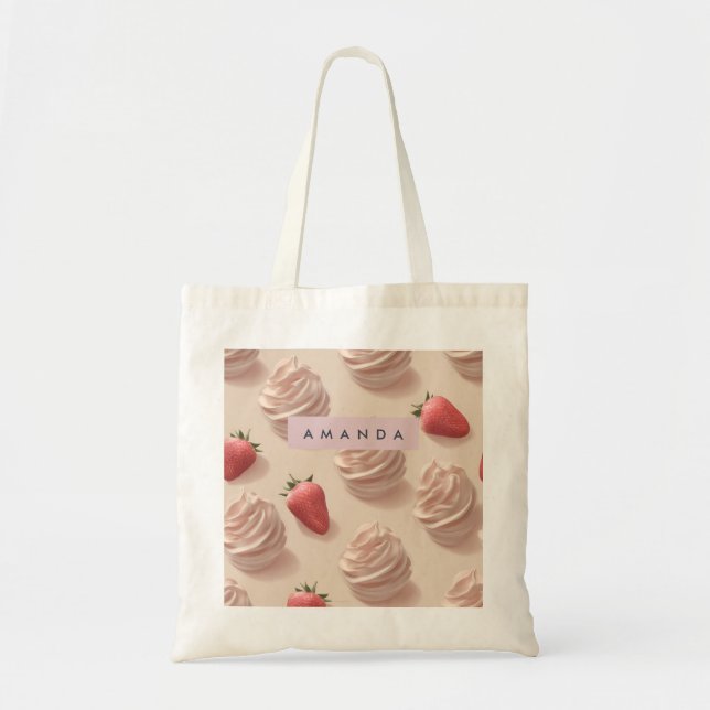 Bolso De Tela Pastel personalizado de crema de fresa dulce (Frente)