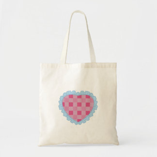 Bolso De Tela Pastel Pink and Blue Retro Gingham Heart Graphic 