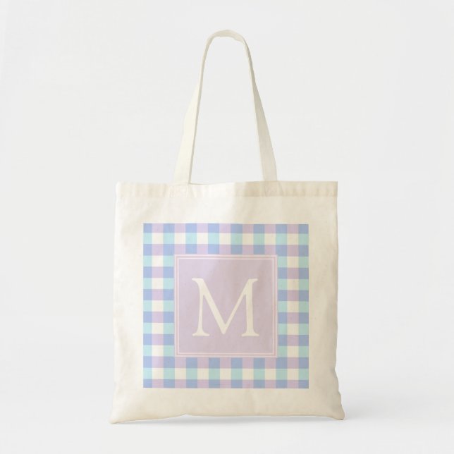 Bolso De Tela Pastel Purple Gingham (Frente)