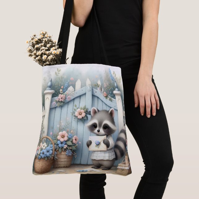 Bolso De Tela Pastel Raccoon Letter Garden (Detalle)