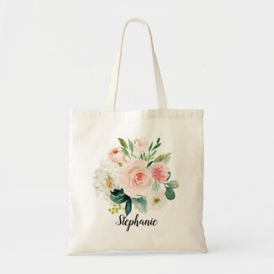 Bolso De Tela Pastel Rubor Bonito Boda Botánico Floral Rosa