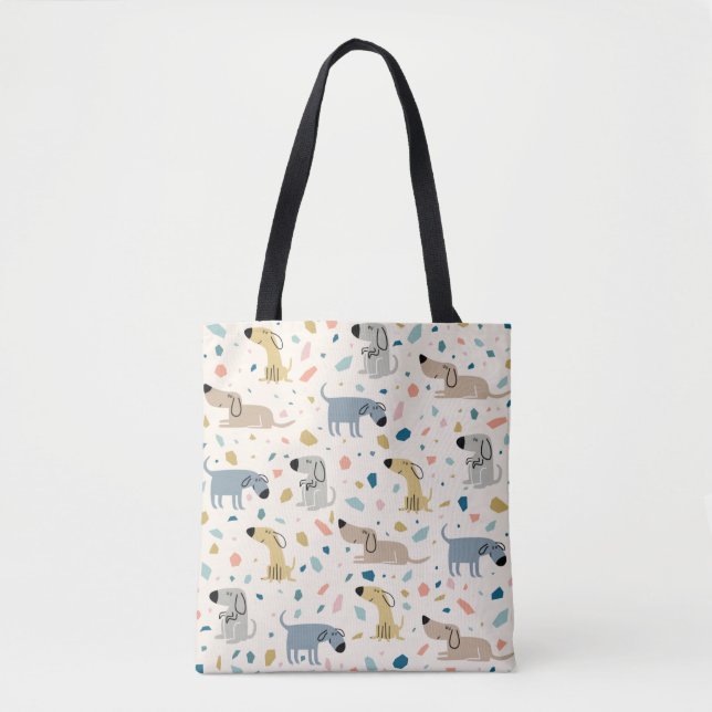 Bolso De Tela Pastel Terrazzo Gracioso Patrón de Perro Cuto (Anverso)