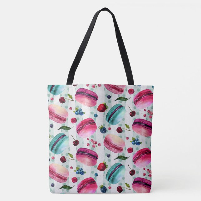 Bolso De Tela Pastelería Francesa Macarons Con Berries Y Puntos  (Anverso)