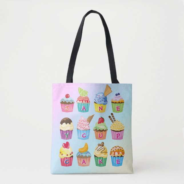 Bolso De Tela Pasteles Agregar Su Nombre Monograma Deliciosos Tr (Anverso)