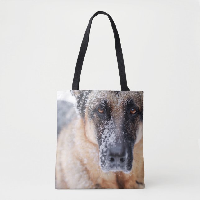 Bolso De Tela Pastor alemán cerrado cubierto de nieve (Anverso)