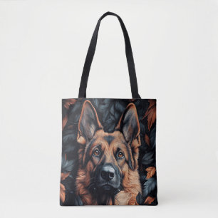 Bolso De Tela Pastor Alemán en Hojas