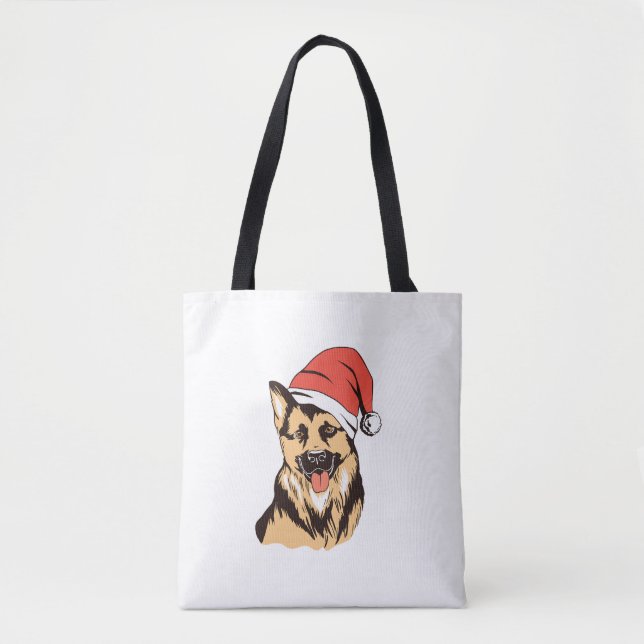 Bolso De Tela Pastor alemán perro Santa Hat - Navidades divertid (Anverso)