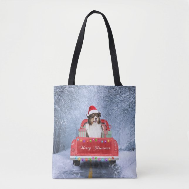 Bolso De Tela Pastor australiano en Navidades de Nieve (Anverso)