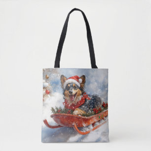 Bolso De Tela Pastor belga en escaramuza deja que nieve Navidade