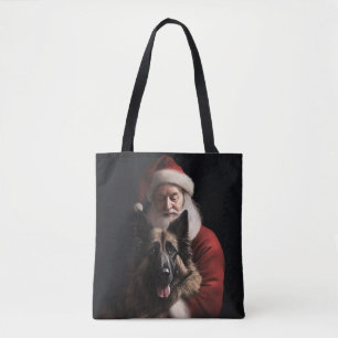Bolso De Tela Pastor Belga Santa Claus Navideño