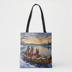 Bolso De Tela Pastor Belga Tervuren Barco de Navidad Fiesta