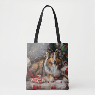 Bolso De Tela Pastor de Shetland Navidad Festiva