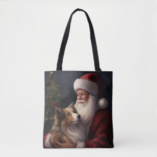 Bolso De Tela Pastor de Shetland Santa Claus Festivo Navidad