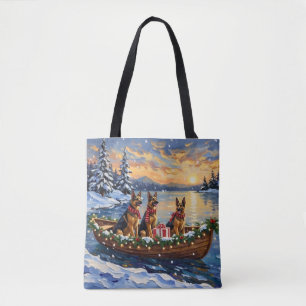 Bolso De Tela Pastore Alemán Navidad Barco Fiesta