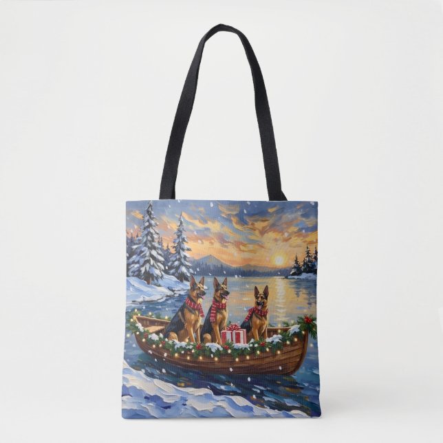 Bolso De Tela Pastore Alemán Navidad Barco Fiesta (Anverso)