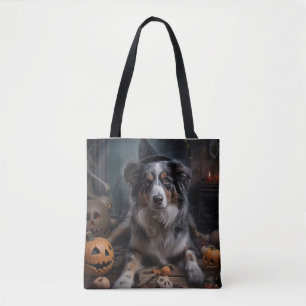 Bolso De Tela Pastores Australianos Calabazas Halloween Espeluzn
