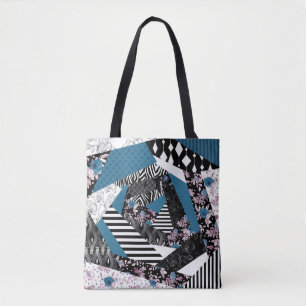 Bolso De Tela Patchwork azul, popular, retoques, folclórico, rús
