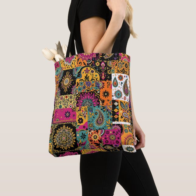 Bolso De Tela Patchwork bohemias Mandala y Paisley Pattern (Detalle)