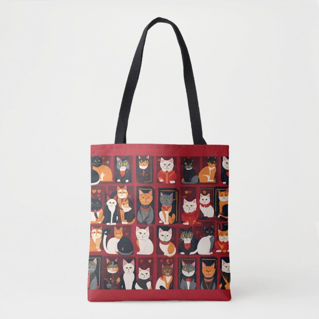 Bolso De Tela patchwork cats AI art tote bag (Anverso)