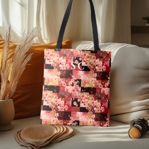 Bolso De Tela Patchwork Flor de Cerezo y Tela Inspirada 
