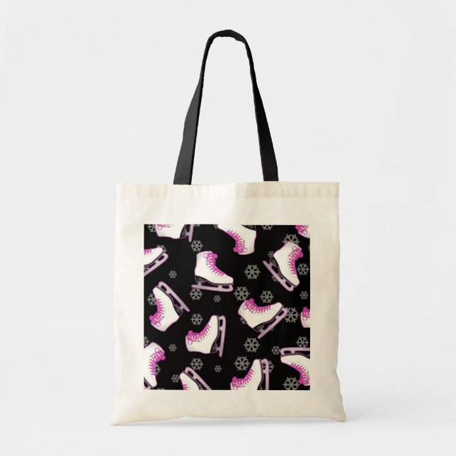 Bolso De Tela Patinaje artístico - patines de hielo negro y rosa (Frente)