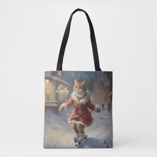 Bolso De Tela Patinaje De Gatos De Navidades Cuidados Jugativame (Anverso)