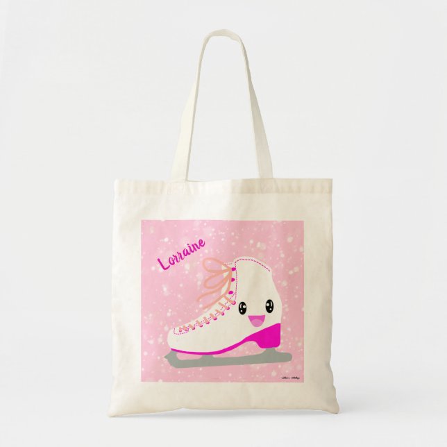 Bolso De Tela Patinaje De Hielo Cuto Personalizado Kawaii Pink S (Frente)