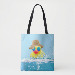 Bolso De Tela Pato amarillo con gafas de sol en agua