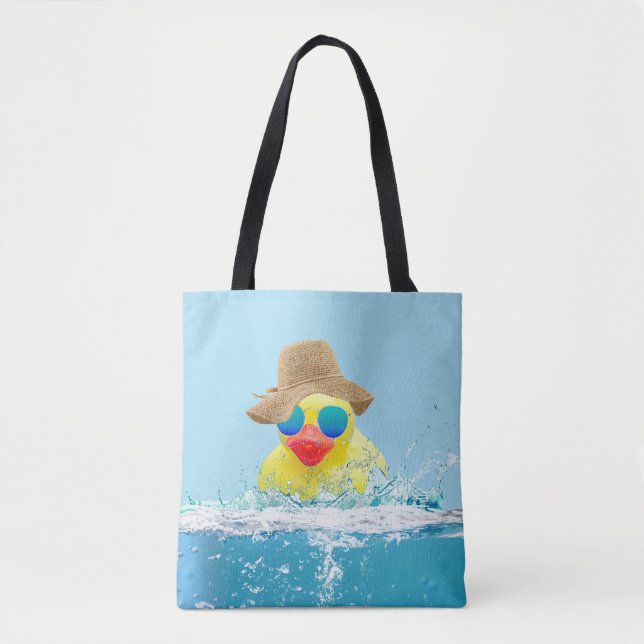 Bolso De Tela Pato amarillo con gafas de sol en agua (Anverso)