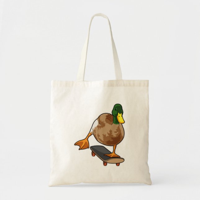 Bolso De Tela Pato como patinador con patineta (Frente)