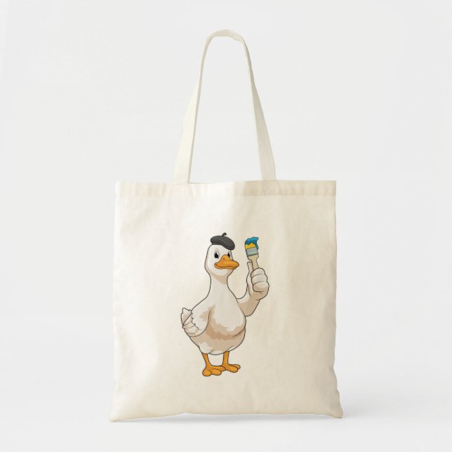 Bolso De Tela Pato como pintador con pincel de pintura (Frente)