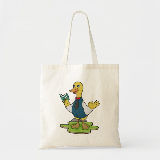 Bolso De Tela Pato como profesor con libro (Frente)