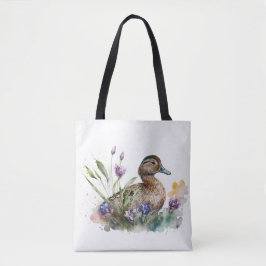 Bolso De Tela Pato De Acuarela En Flores