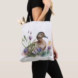 Bolso De Tela Pato de acuarela en flores