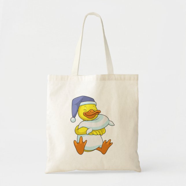 Bolso De Tela Pato durmiendo con gorra nocturna (Frente)
